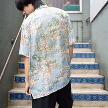 USA VINTAGE Batik Bay HALF SLEEVE PALM&BEAUTY DESIGN ALOHA SHIRT/アメリカ古着半袖ヤシの木と美人柄デザインアロハシャツ_画像3