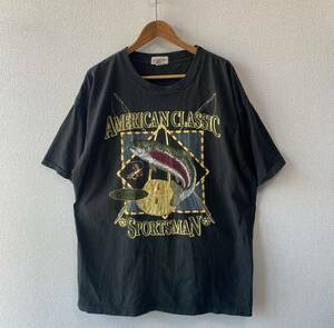 90s USA製 ST JOHN'S BAY プリント Tシャツ XXL アメリカ製 ブラック セントジョンズベイ