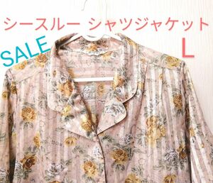 【週末SALE】シワになりにくい シースルー 七分袖 花柄 シャツ ジャケット　Lサイズ　BESSART　ピンクベージュ