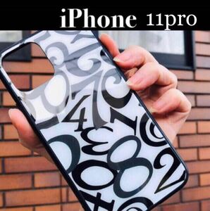 iPhone11proケース 強化ガラス　モード　メンズ　ストリート　モノトーン　数字　オシャレ　かっこいい　tpu iPhoneケース