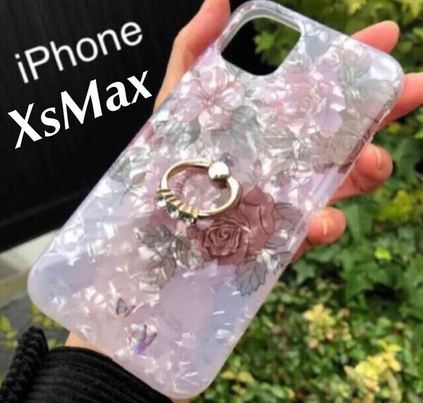 iPhoneXsmaxケース　ローズ　バラ　薔薇　スマホリング　スマホスタンド　ハードケース XsMax