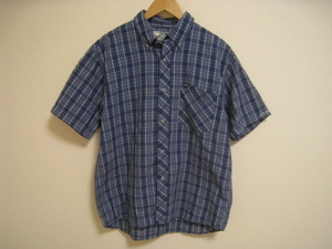 PIKO ピコ チェックシャツ 半袖 胸ポケット ロゴ 刺繍 青 ブルー サイズM