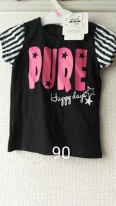 半袖Tシャツ　90 女の子　黒　ピンク　未使用　ピュア　ハッピー　星　スター　Tシャツ　タグ付き