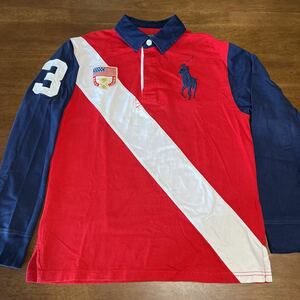 【RALPH LAUREN/ラルフローレン】ラガーシャツ　長袖ポロシャツ　Mサイズ/150㎝（10-12）　ビッグポニー　中古　難あり