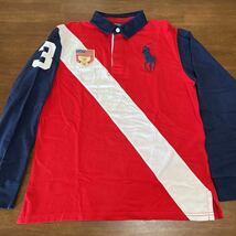 【RALPH LAUREN/ラルフローレン】ラガーシャツ　長袖ポロシャツ　Lサイズ/160㎝（14-16）　ビッグポニー　中古　難あり_画像1