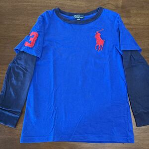 【RALPH LAUREN/ラルフローレン】重ね着風　ロンT　長袖Tシャツ　130㎝　ビッグポニー　中古　難あり　青×濃紺