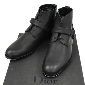 1点限定 クリスチャンディオール レースアップ ショートブーツ レザー ブラック 42 シューズ Christian Dior