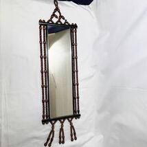 壁掛け鏡 ウッドビーズ 壁掛けミラー アンティーク調 木製 ビンテージ 木製珠 昭和レトロ (08065並_画像1