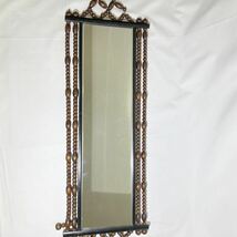 壁掛け鏡 ウッドビーズ 壁掛けミラー アンティーク調 木製 ビンテージ 木製珠 昭和レトロ (08065並_画像3