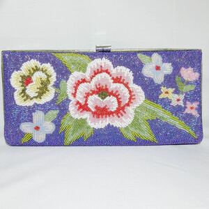 * beautiful goods * beads bag clutch bag party bag Korea soul kimono small articles purple color .. floral print Japanese clothes . equipment wedding (08205 average 