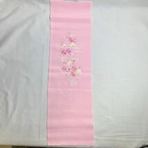 ★送料無料★半衿 刺繍半衿 半えり ピンク地 花柄 桜 着物 16cm*109cm 絹交織 和装小物 (08225E④_画像5