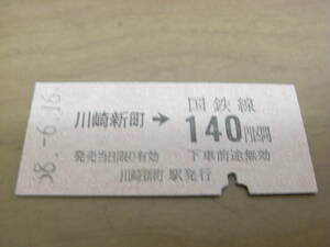 南武線　川崎新町→国鉄線140円区間　昭和58年6月16日　川崎新町駅発行　国鉄