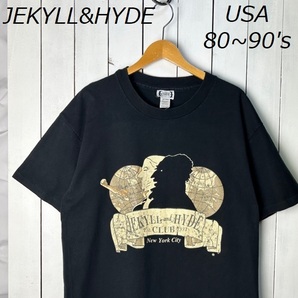 T●321 USA古着 80s～90s USA製 JEKYLL and HYDE 両面Tシャツ L～XL 黒 シングルステッチ ジキルとハイド オールド ヴィンテージ アメリカ