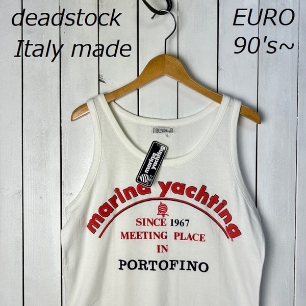 T●334 ユーロ デッドストック 90s～ イタリア製 タンクトップ 5 白 オールド ヴィンテージ ヨーロッパ 未使用 maring.yaching フロッキーM