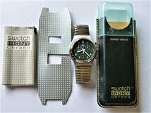 電池交換済 極短期使用 美品 1997年モデル スウォッチ Swatch アイロニークロノ GREENALIZE 品番 YCS402 深緑 蛇腹ベルト スモールサイズ_画像8