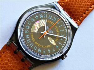 珍品24時間表示時計 未使用電池交換済 スウォッチ レギュラーモデル Swatch 1992年 GUTENBERG 品番GK703