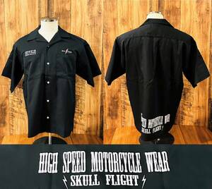 [SKULL FLIGHT]M size black short sleeves open color shirt work shirt Skull flight Ran bru