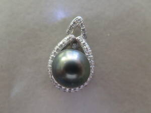  platinum 900 pearl / pearl pendant top side stone diamond 1.025./1.36.16.3g