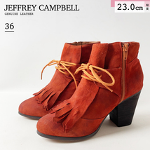 Jeffrey Campbell 本革 スエード レザー チャンキー ヒール ショート ウエスタン ブーツ 赤 レッド オレンジ ジェフリーキャンベル 23cm 36_画像1