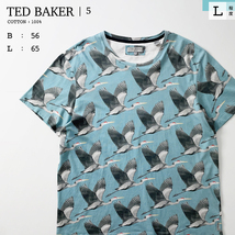 Ted Baker ショート丈 総柄 プリント 半袖 Tシャツ 水色 ライト ブルー 青 鳥 アニマル 綿 100% コットン 薄手 テッドベーカー 5 メンズ L_画像1