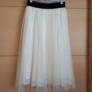 n'Or レース×チュールふんわりスカート(白)