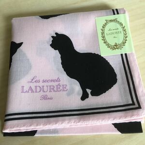 LADUREE ラデュレ ハンカチ 動物柄 ネコ 猫 ねこちゃん 黒×ピンク系 未使用C