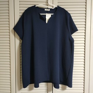 A line short sleeves cut and sewn navy navy blue color lady's large size 4L size 