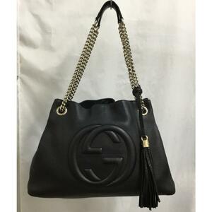 送料無料 中古 グッチ バッグ GUCCI ソーホー インターロッキングG フリンジ ブラック ゴールド金具 308982 チェーンショルダー146837