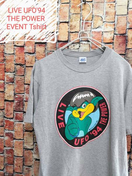 ★送料無料★ 90's ヴィンテージ Tシャツ asics LIVE UFO'94 THE POWER イベントTシャツ グレー Ｓ位