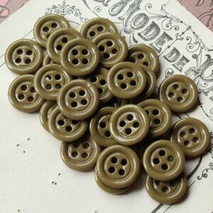  prompt decision 4 hole khaki glass button 30 piece φ14mm Vintage raw materials material work hand made . France buying attaching 