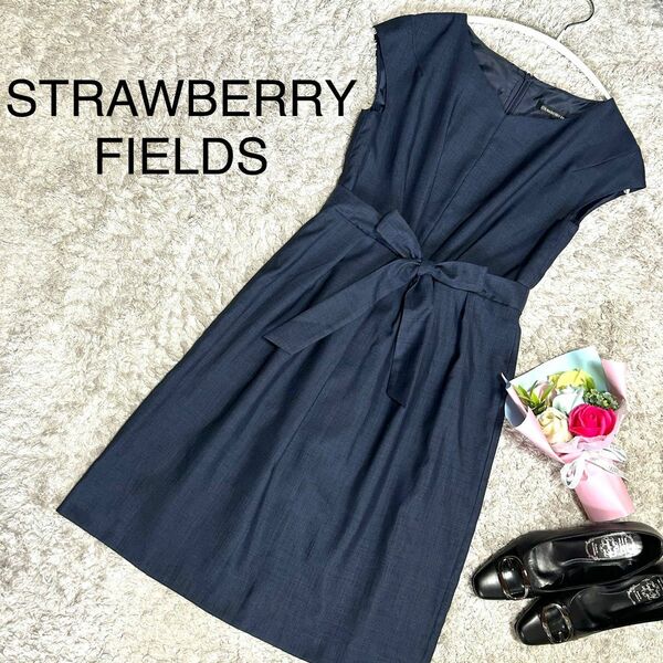 【美品】 STRAWBERRY-FIELDS ストロベリーフィールズ ワンピース ネイビー S 日本製