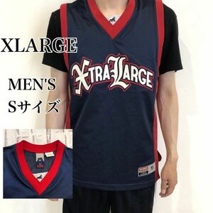 【着画】XLARGE 90's バスケットユニフォーム　タンクトップ　ゲームシャツ　エクストララージ　ネイビー　レッド