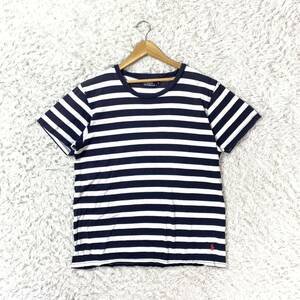 Polo by Ralph Lauren ポロバイラルフローレン 半袖Tシャツ ネイビー ホワイト ボーダー 刺繍 コットン 綿 L YA4130