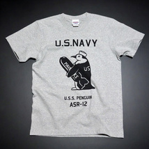 極厚 アメカジ Tシャツ S 厚手 MAVERICKS ブランド 半袖 メンズ ミリタリー 米海軍ペンギン USS.PENGUIN 灰色 グレー_画像3