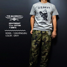 極厚 アメカジ Tシャツ S 厚手 MAVERICKS ブランド 半袖 メンズ ミリタリー 米海軍ペンギン USS.PENGUIN 灰色 グレー_画像2