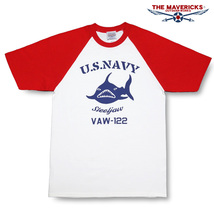 ラグラン Tシャツ XL メンズ 半袖 アメカジ MAVERICKS ブランド ミリタリー NAVY 米海軍 SteelJaw ジョーズ ホワイト レッド_画像1