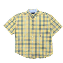 古着 TOMMY トミーヒルフィガー ボタンダウンシャツ 半袖 チェック柄 イエロ−ベース サイズ表記：XL　gd79403_画像1