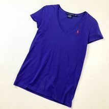 美品 Ralph Lauren ラルフローレン vネック ワンポイントロゴ刺繍 半袖 tシャツ ブルー レッド レディース XSサイズ_画像1