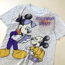 90‘s USA製 Disney オールドディズニー ハリウッドミッキー オーバーロゴ 半袖Tシャツ メンズ XL相当 霜降りグレー 丸胴_画像3