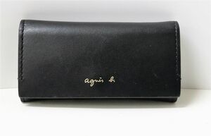 agnes b アニエスベー 4連キーケース リング付き ブラック レザー 中古良品　　◎5078-11