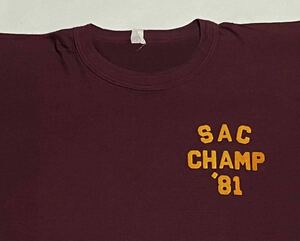 80's SAC CHAMP '81 フロッキー パッチTシャツ Lサイズ ビンテージ古着 80年代 プリントT 70's vintage オールド カレッジ ワンポイント
