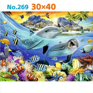 ダイヤモンドアートキット NO.269★四角 スクエアビーズ★30×40cm★ダイアモンドアート★マリン イルカ 海 熱帯魚 魚 カラフル