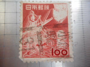 切手　古い切手　 日本郵便　　１００　鵜飼　うかい　鵜匠　うしょう　船　夜　船　スタンプ　使用済み　　ーDー016
