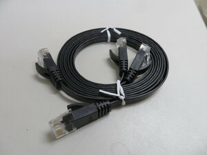 【ほぼ新品】カテゴリー6e(cat6e) フラットLANケーブル 1m×2本(黒)