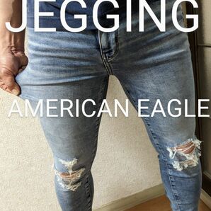 JEGGING AMERICAN EAGLEストレッチスキニーデニムジーンズダメージクラッシュスリムデニムジーンズ