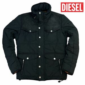 定価約5万 極美品 DIESEL ディーゼル ダウンジャケット サイズM デニム切替 美シルエット 上質 袖ロゴ 秋冬 ブラック×オレンジ A2570