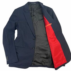 新品同様 Paul Smith ポールスミス 2Bテーラードジャケット サイズL 濃紺 ネイビー 総柄 美シルエット 日本製 上質 273058 裏地赤 A2575の画像3