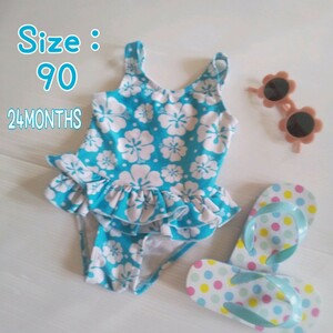 S2228* baby One-piece купальный костюм (24MONTHS)90cm голубой бледно-голубой гибискус рисунок оборка имеется девочка женщина . симпатичный бассейн 