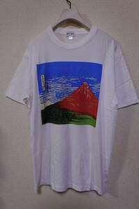 90's Hokusai Red Fuji Ukiyoe Vintage Tee size L 葛飾北斎 富獄三十六景 Tシャツ ホワイト