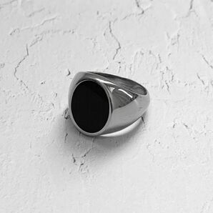 オニキス調カレッジリング　丸型　指輪　シルバー　カレッジリング